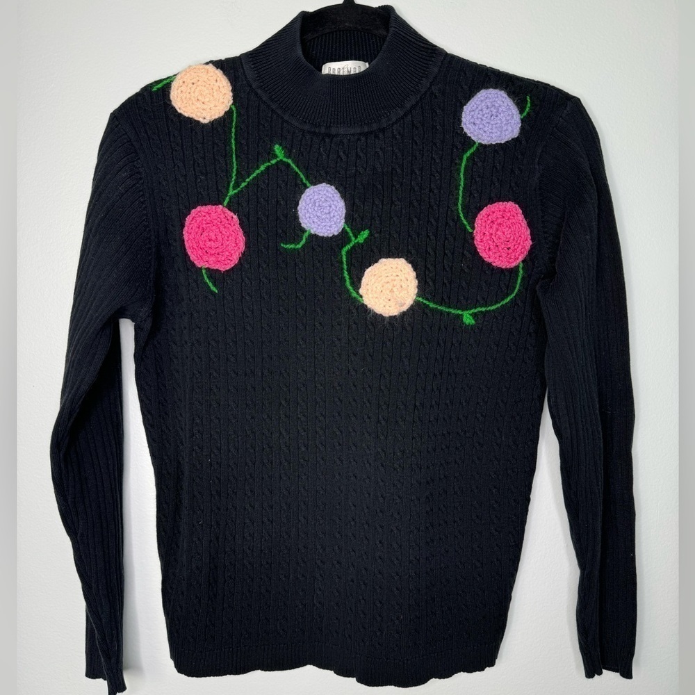 Vintage Braemer rosette knit mock neck top